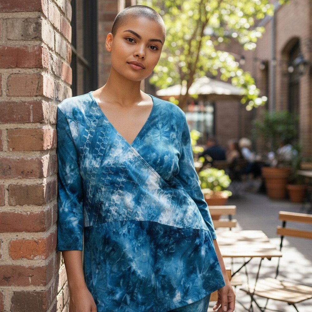 Lane Bryant Blue Tye Dye Blouse Women 14/16 Artsy Flowy Polyester Spandex Tunic